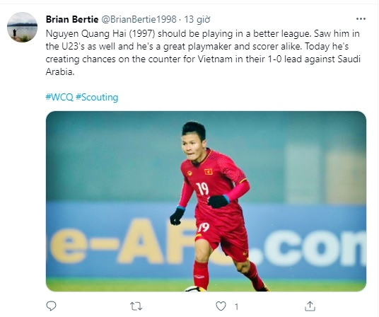 Brian Bertie bình luận về Quang hải