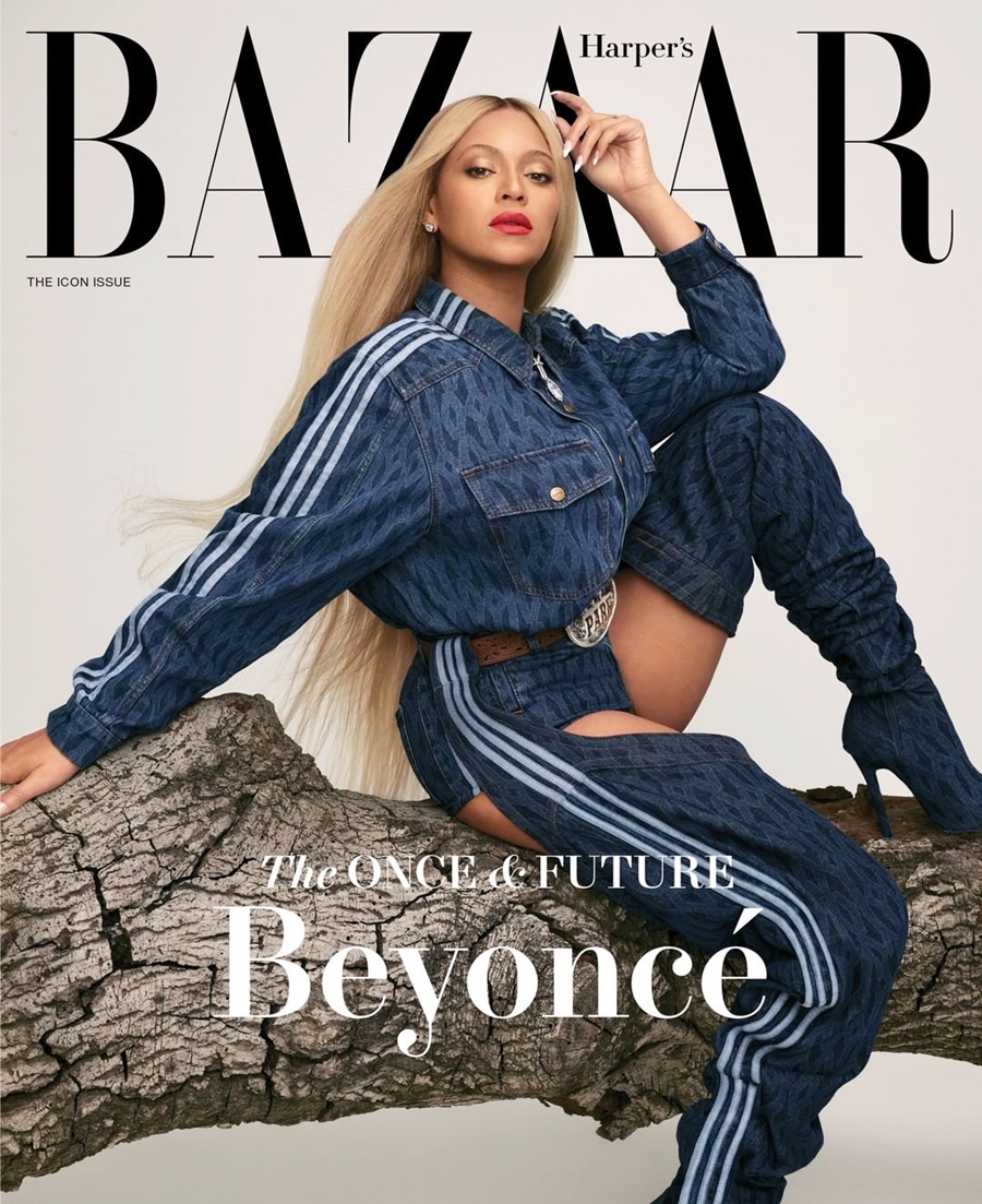 Beyoncé lăng xê mốt quần jeans hở vòng ba trên tạp chí Harper's Bazaar