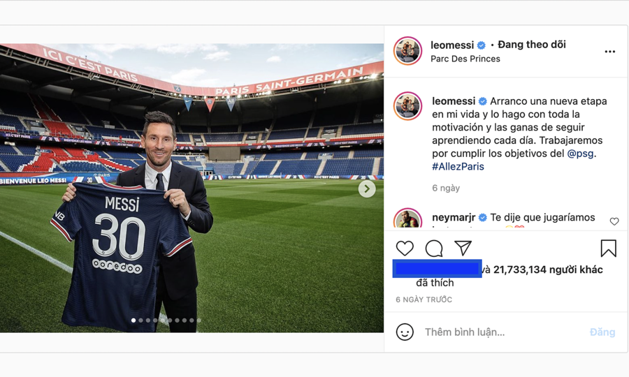 Lionel Messi có những bài đăng được chú ý nhất trên Instagram